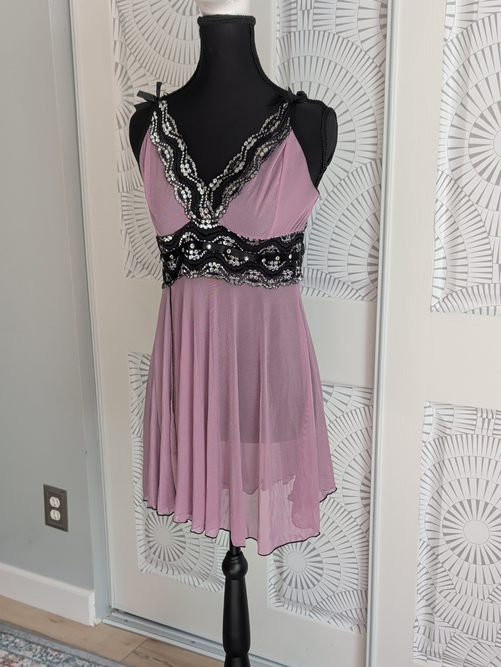 Lilac Sheer And Black Lace Babydoll Nightgown